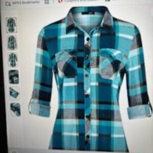 DJT Womens size Large  Plaid Shirts Roll Up Long Sleeve Collared Buttons